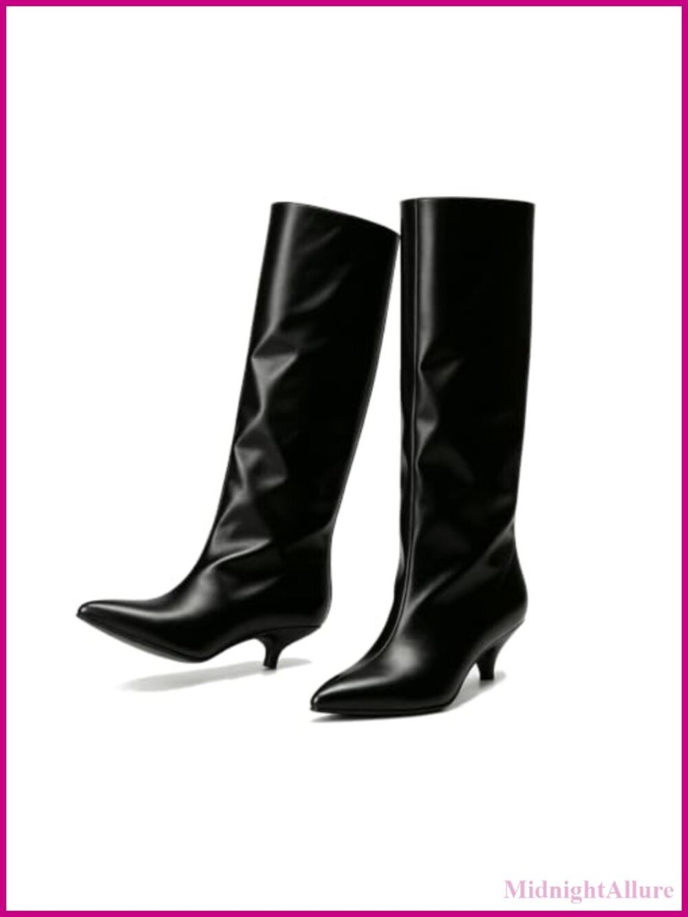 Women's Knee High Boots Pointed Toe Kitten Heel Faux Leather Pull On - Picture 5 of 6